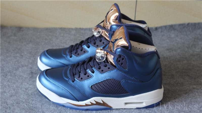 Authentic Air Jordan 5s Olympic Bronze Blue